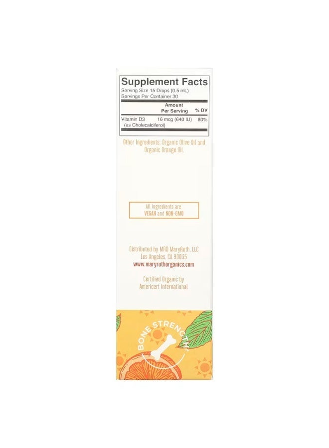 MaryRuth's, Organic Kids Vitamin D3 Liquid Drops, 4-13 Years, Orange, 640 IU, 0.5 fl oz (15 ml) - Image 3